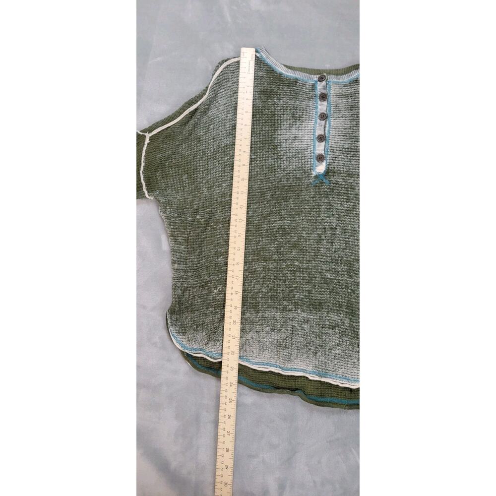 Sundance Olive Green Layered Henley Knit Top with Contrast Trim - Picture 6 of 8